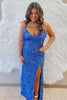 Load image into Gallery viewer, Orange Sparkly Mermaid V Neck Sequins Long Prom Dress