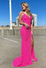 Load image into Gallery viewer, Mermaid V Neck Fuchsia Sequins Long Prom Dress