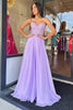 Load image into Gallery viewer, Lilac Corset A-Line Sweetheart Long Chiffon Prom Dress with Slit