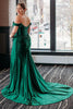 Load image into Gallery viewer, Green Corset Off the Shoulder Long Prom Dress with Slit