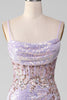 Load image into Gallery viewer, Lilac Sparkly Spaghetti Straps Mermaid Prom Dress with Slit