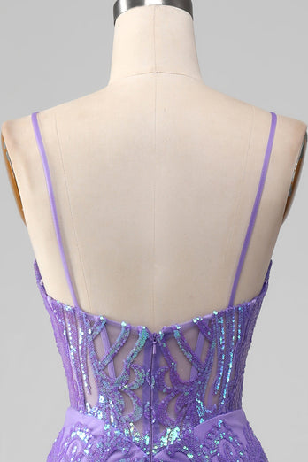 Mermaid Sparkly Purple Corset Prom Dress