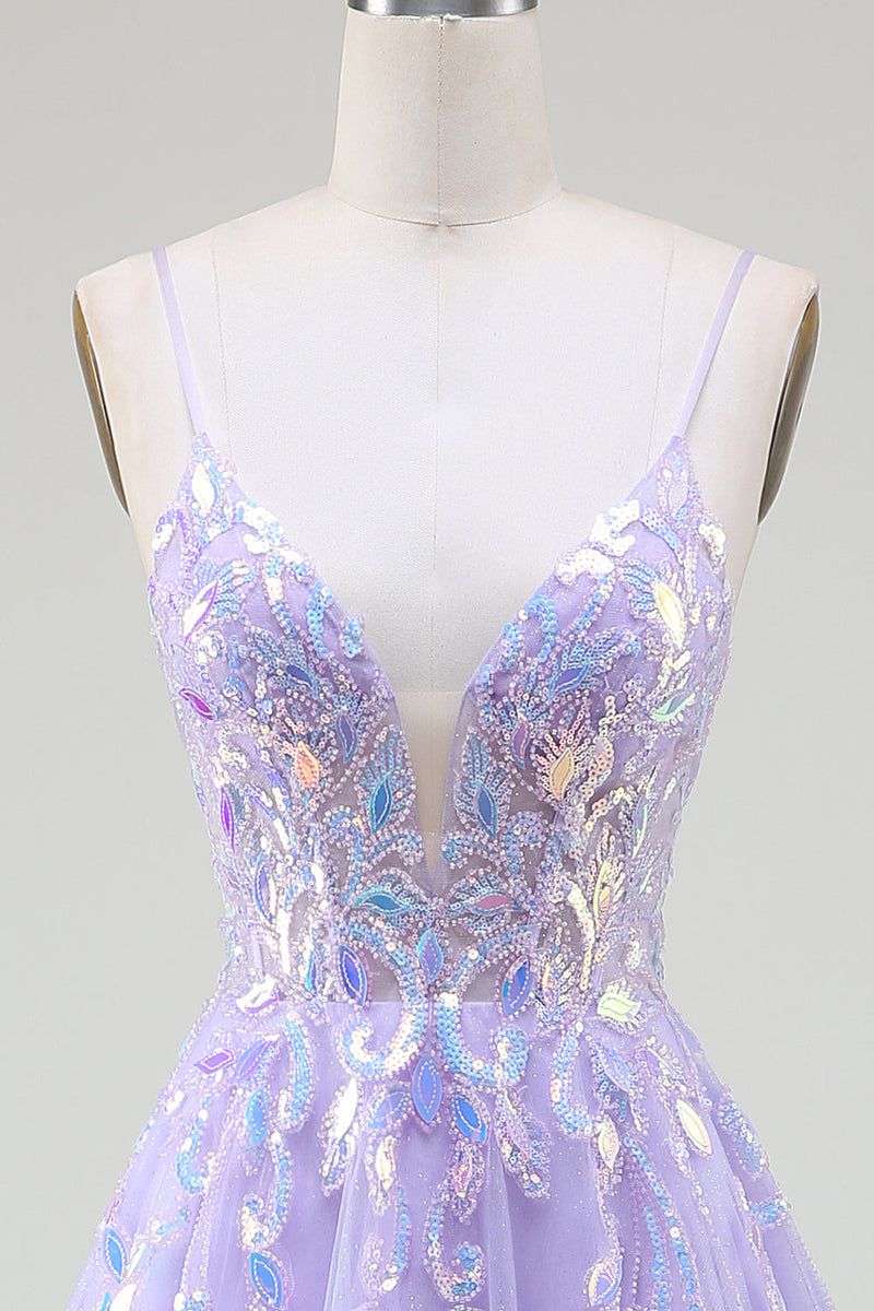 Load image into Gallery viewer, A-Line Purple Prom Dress with Sequins