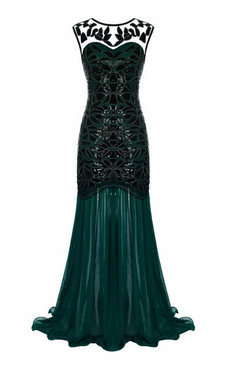 Champagne Sequins Round Neck 1920s Dress