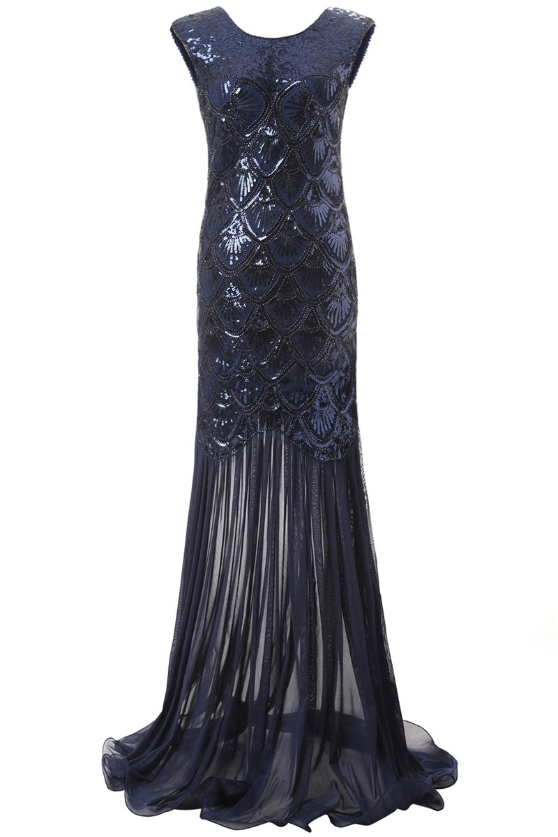 Load image into Gallery viewer, Champagne Sequins Round Neck 1920s Dress