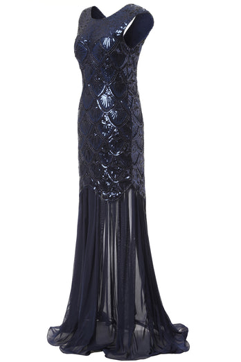 Navy Sequins 1920s Evening Party Dress