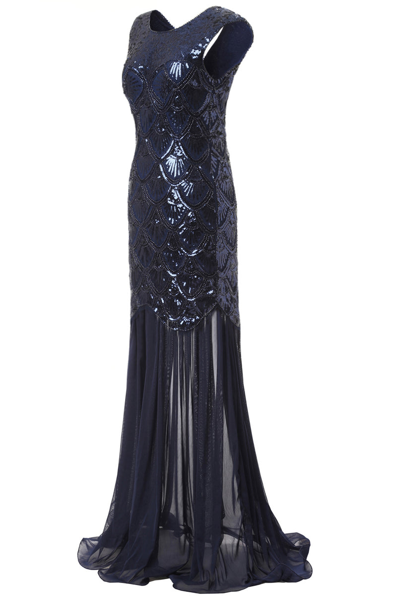 Load image into Gallery viewer, Navy Sequins 1920s Evening Party Dress