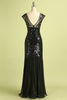 Load image into Gallery viewer, Black&amp;Gold 1920s Sequined Flapper Dress