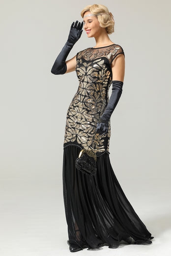 Black&Gold 1920s Sequined Flapper Dress