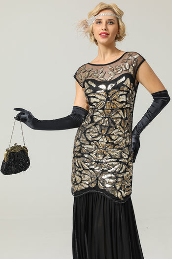 Black&Gold 1920s Sequined Flapper Dress