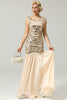 Load image into Gallery viewer, Champagne Sequins Round Neck 1920s Dress