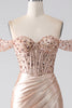 Load image into Gallery viewer, Mermaid Champagne Corset Prom Dress