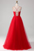 Load image into Gallery viewer, Spaghetti Straps A-Line Red Long Prom Dress wth Cross Criss Back