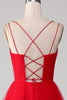 Load image into Gallery viewer, Spaghetti Straps A-Line Red Long Prom Dress wth Cross Criss Back