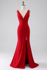 Load image into Gallery viewer, Mermaid V-Neck Red Prom Dress with Slit