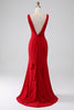 Load image into Gallery viewer, Mermaid V-Neck Red Prom Dress with Slit