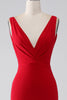 Load image into Gallery viewer, Mermaid V-Neck Red Prom Dress with Slit