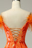 Load image into Gallery viewer, Orange Sequins Off the Shoulder Mermaid Prom Dress with Feathers