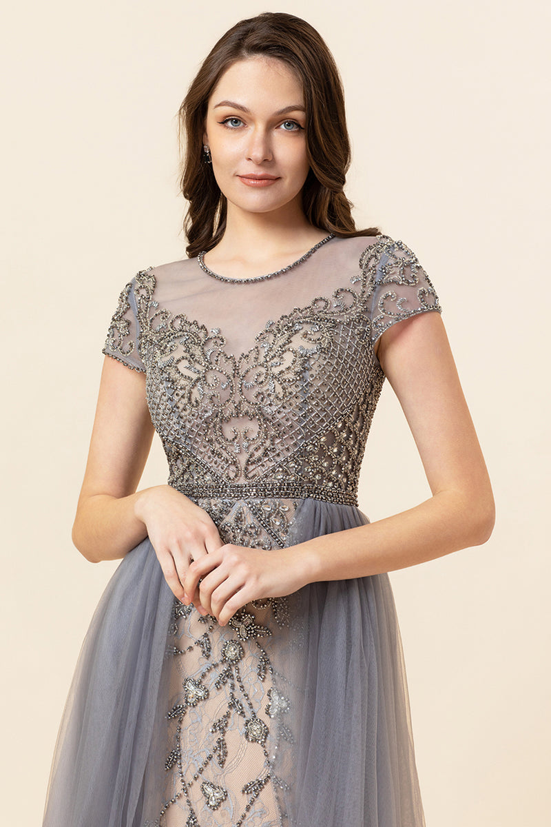 Load image into Gallery viewer, Sparkly Navy Beaded Long Formal Dress