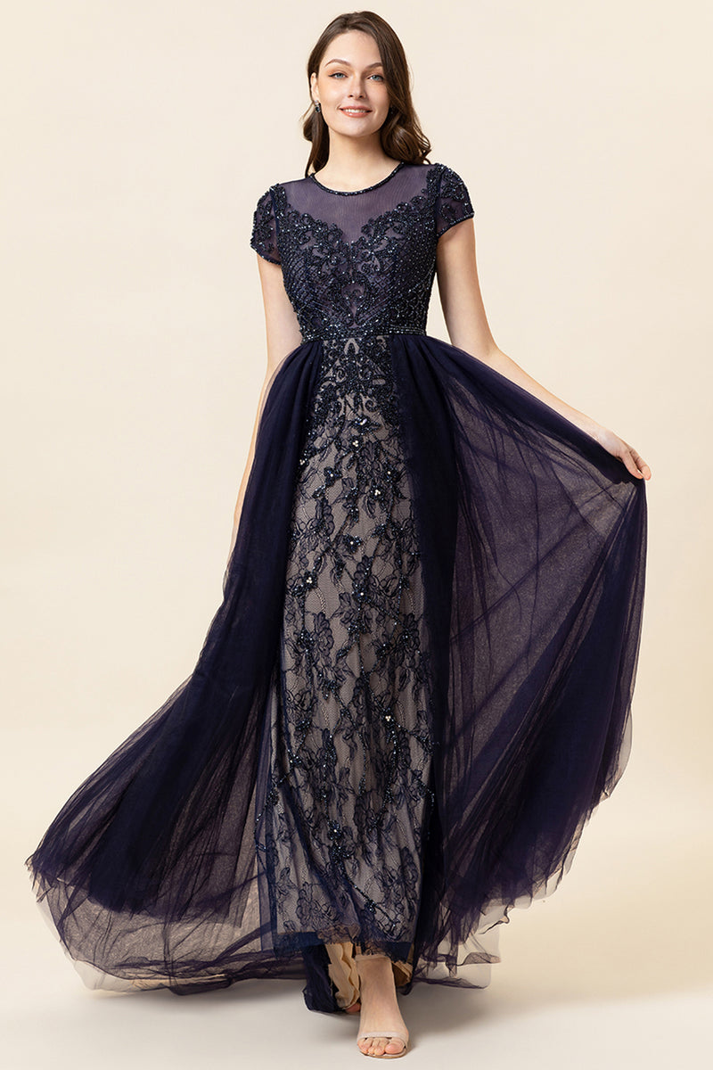 Load image into Gallery viewer, Sparkly Navy Beaded Long Formal Dress