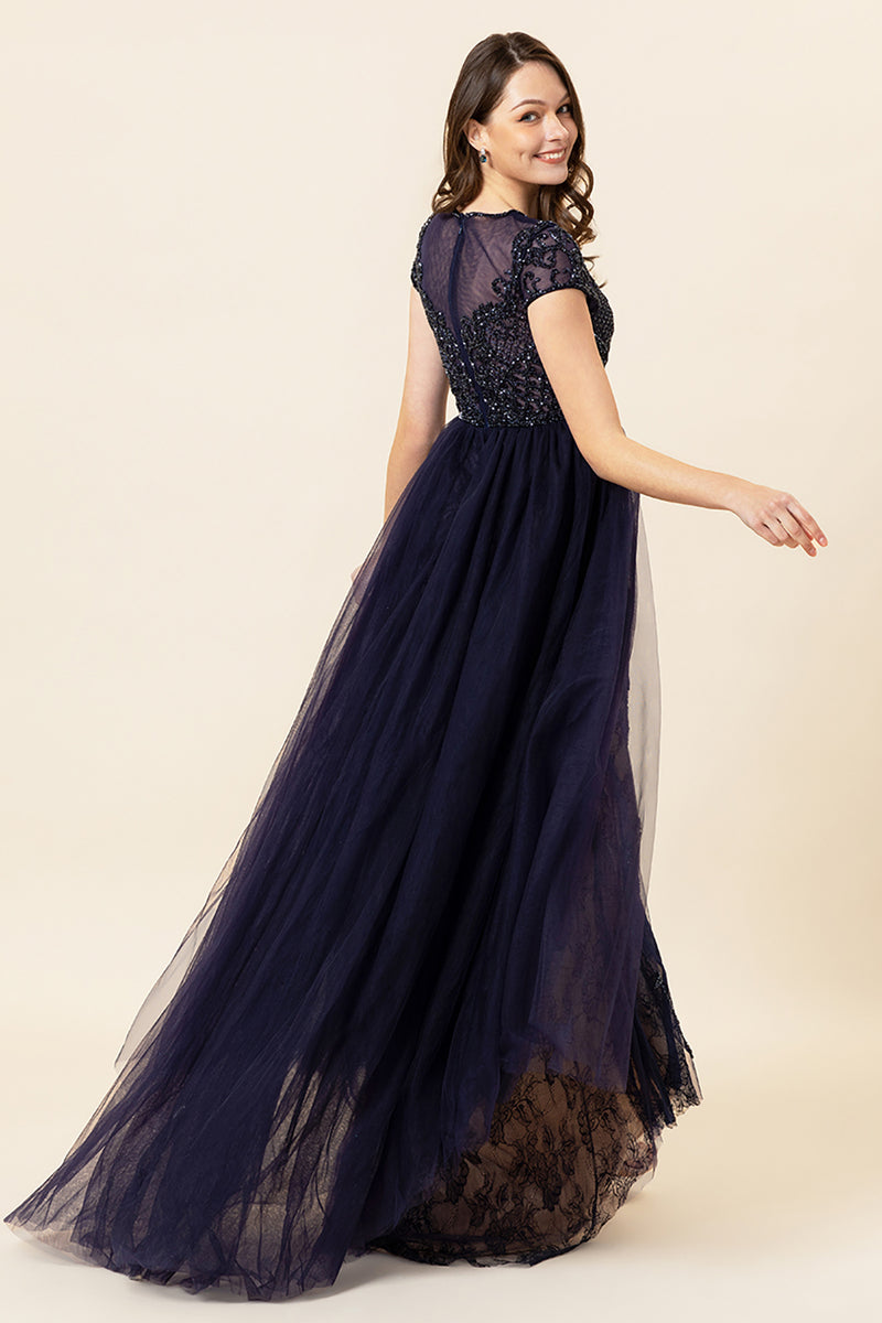 Load image into Gallery viewer, Sparkly Navy Beaded Long Formal Dress