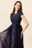 Load image into Gallery viewer, Sparkly Navy Beaded Long Formal Dress