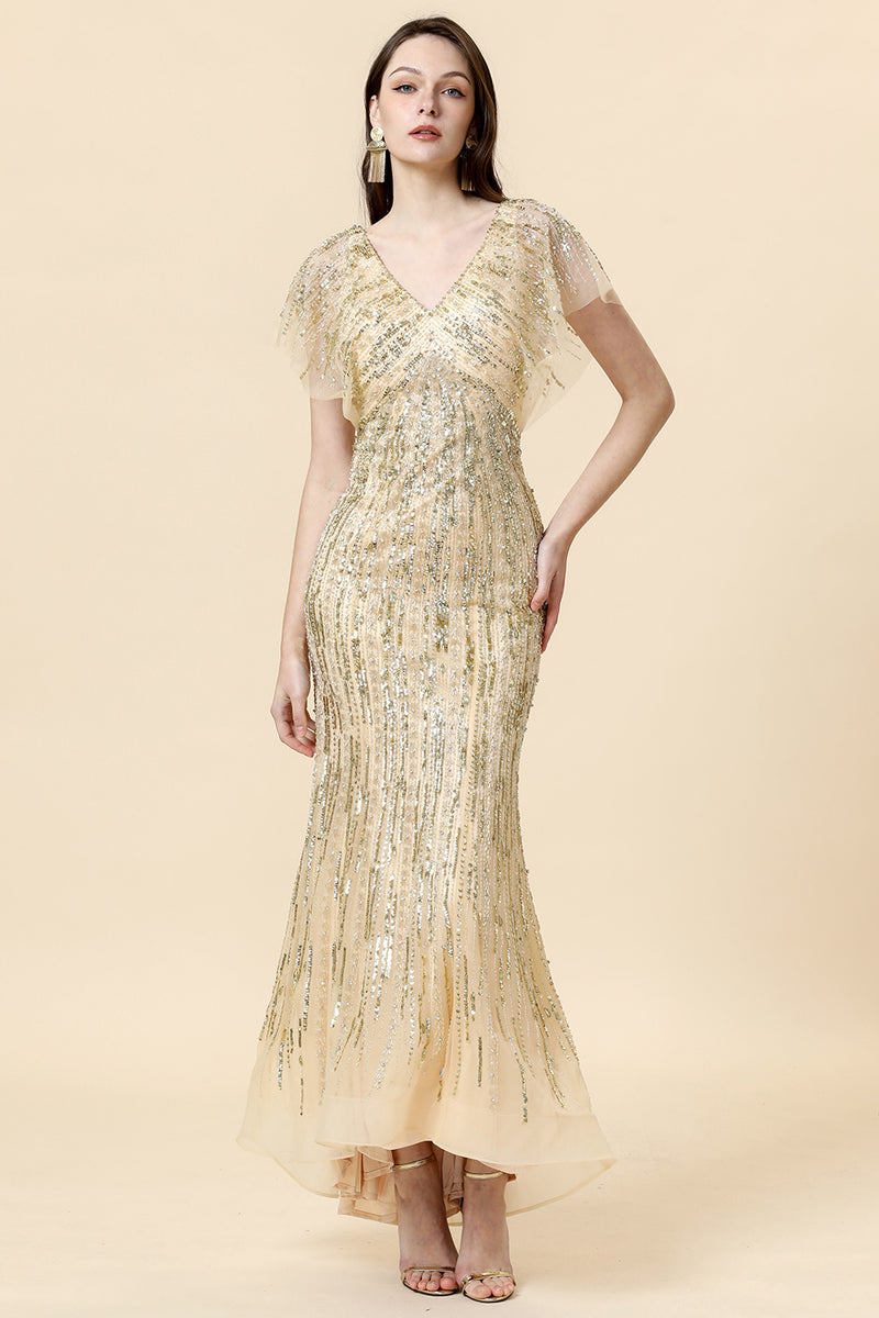 Load image into Gallery viewer, Mermaid Golden Beaded Prom Dress