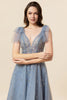 Load image into Gallery viewer, Sparkly Beaded Grey Long Tulle Prom Dress