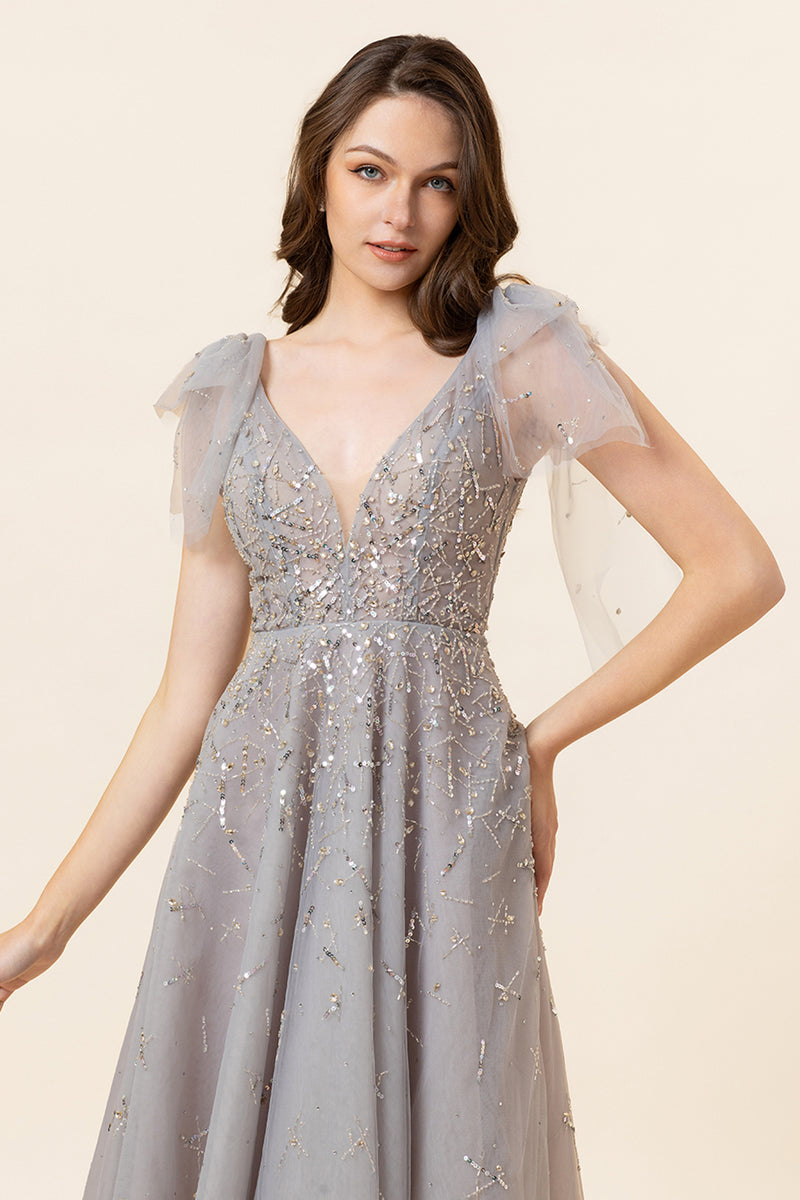 Load image into Gallery viewer, Sparkly Beaded Blue Long Tulle Prom Dress