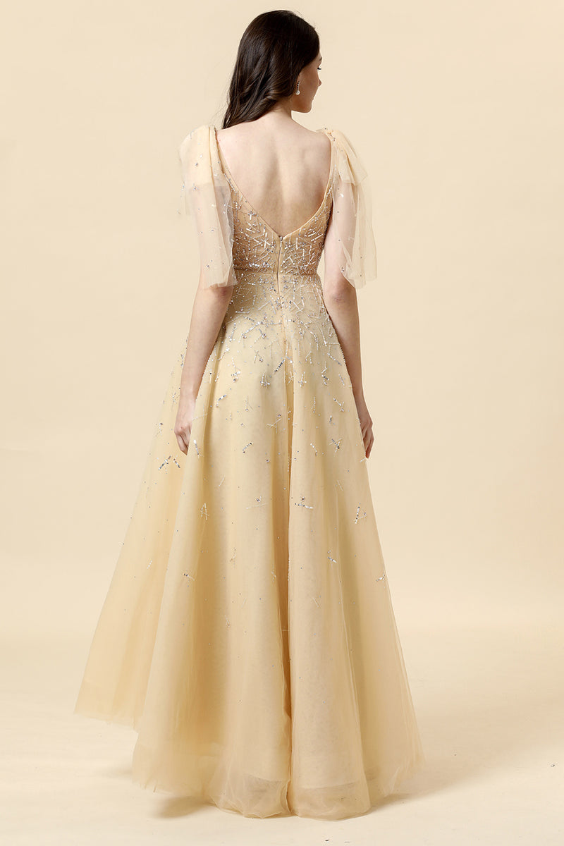 Load image into Gallery viewer, A-Line Yellow Beading Evening Dress