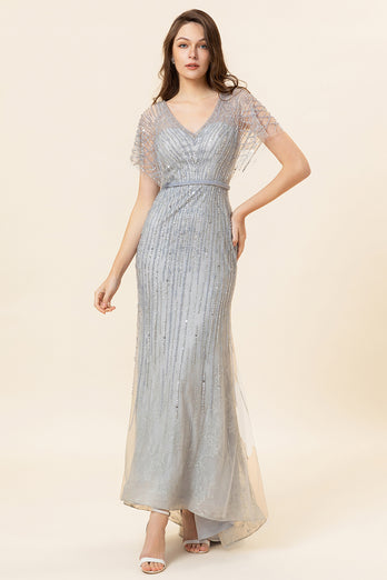 Sparkly Grey Mermaid Beaded Long Evening Dress