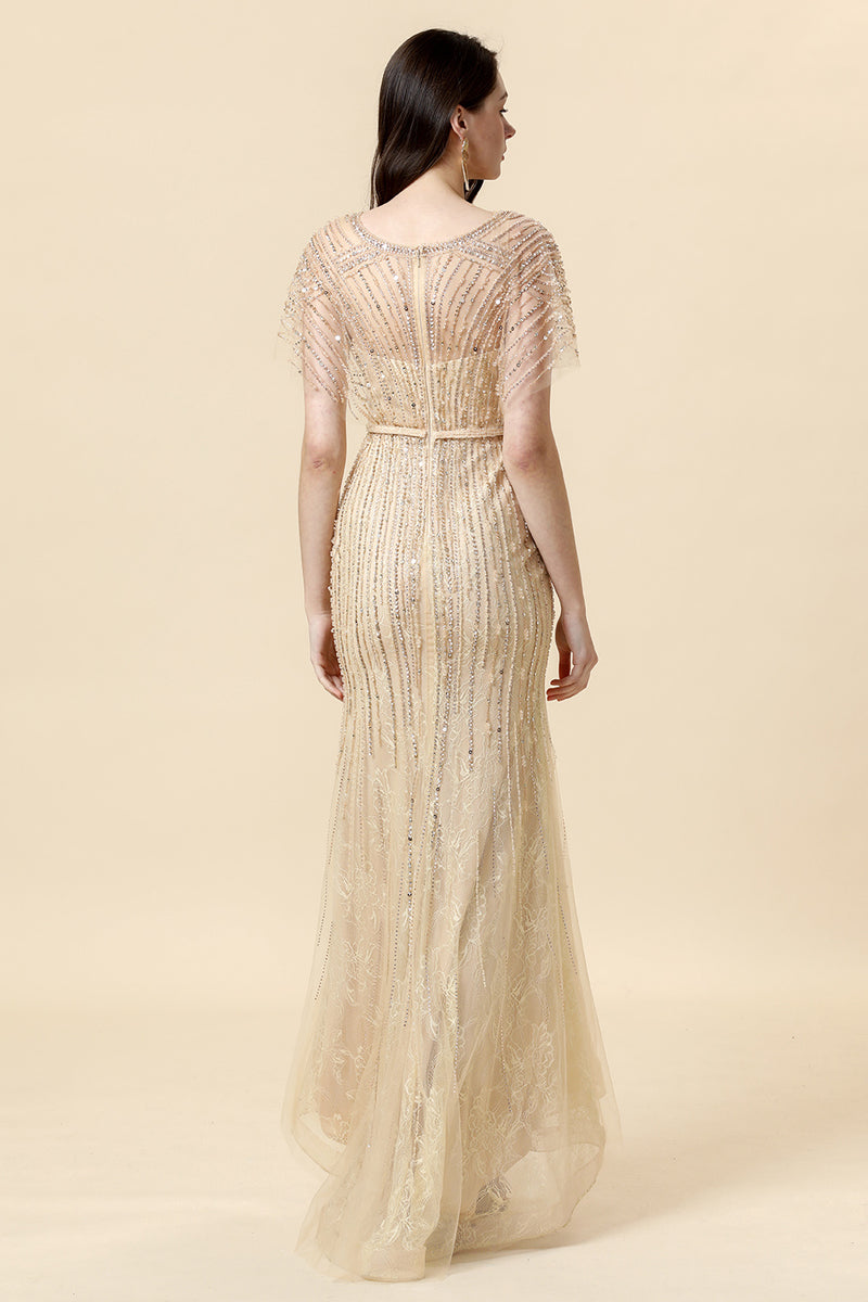 Load image into Gallery viewer, Mermaid Golden V-Neck Long Evening Dress