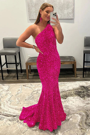 Burgundy Mermaid Sequins Long Prom Dress