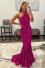 Load image into Gallery viewer, Burgundy Mermaid Sequins Long Prom Dress