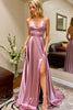 Load image into Gallery viewer, Simple A Line Spaghetti Straps Hot Pink Long Prom Dress with Slit