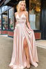 Load image into Gallery viewer, Simple A Line Spaghetti Straps Hot Pink Long Prom Dress with Slit