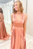 Load image into Gallery viewer, Blush V Neck Backless Long Prom Dress with Lace