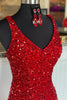 Load image into Gallery viewer, Sheath Spaghetti Straps Red Sequins Prom Dress with Split Front