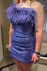 Load image into Gallery viewer, Sheath One Shoulder Light Blue Sequins Homecoming Dress with Feather