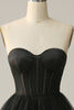 Load image into Gallery viewer, A Line Sweetheart Black Corset Prom Dress with Ruffled