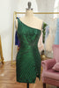 Load image into Gallery viewer, Glitter Dark Green One Shoulder Beaded Tight Homecoming Dress