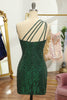 Load image into Gallery viewer, Glitter Dark Green One Shoulder Beaded Tight Homecoming Dress