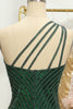 Load image into Gallery viewer, Glitter Dark Green One Shoulder Beaded Tight Homecoming Dress