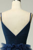 Load image into Gallery viewer, A Line Spaghetti Straps Navy Long Prom Dress with Ruffles