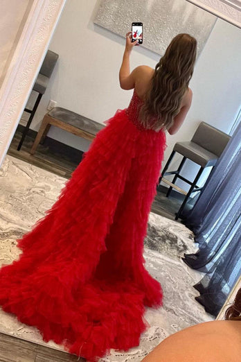 Red Tulle High-Low Prom Dress