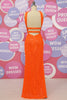 Load image into Gallery viewer, Orange Halter Sequined Backless Long Prom Dress