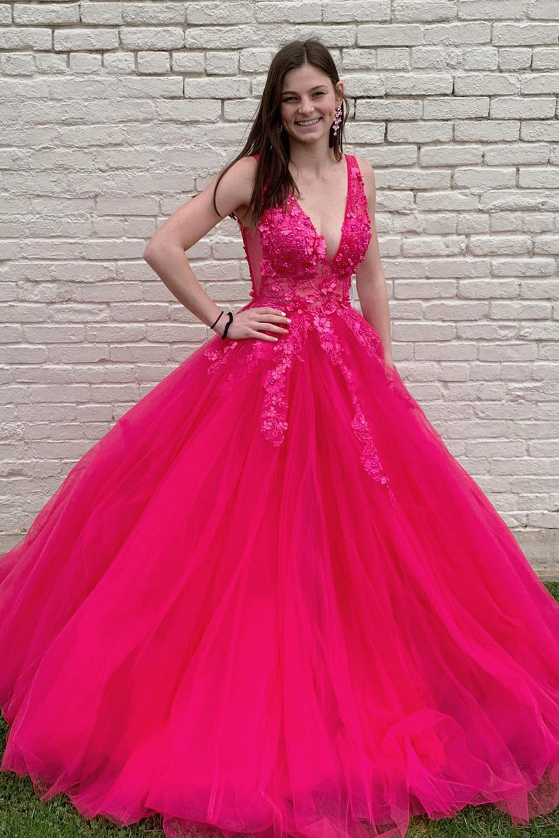 Load image into Gallery viewer, Red A-Line V-Neck Long Prom Dress With Appliques