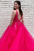 Load image into Gallery viewer, Red A-Line V-Neck Long Prom Dress With Appliques