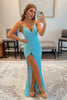 Load image into Gallery viewer, Sparkly Sky Blue Sequins Lace-Up Long Prom Dress with Slit