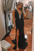 Load image into Gallery viewer, Black Deep V-Neck Mermaid Prom Dress with Slit